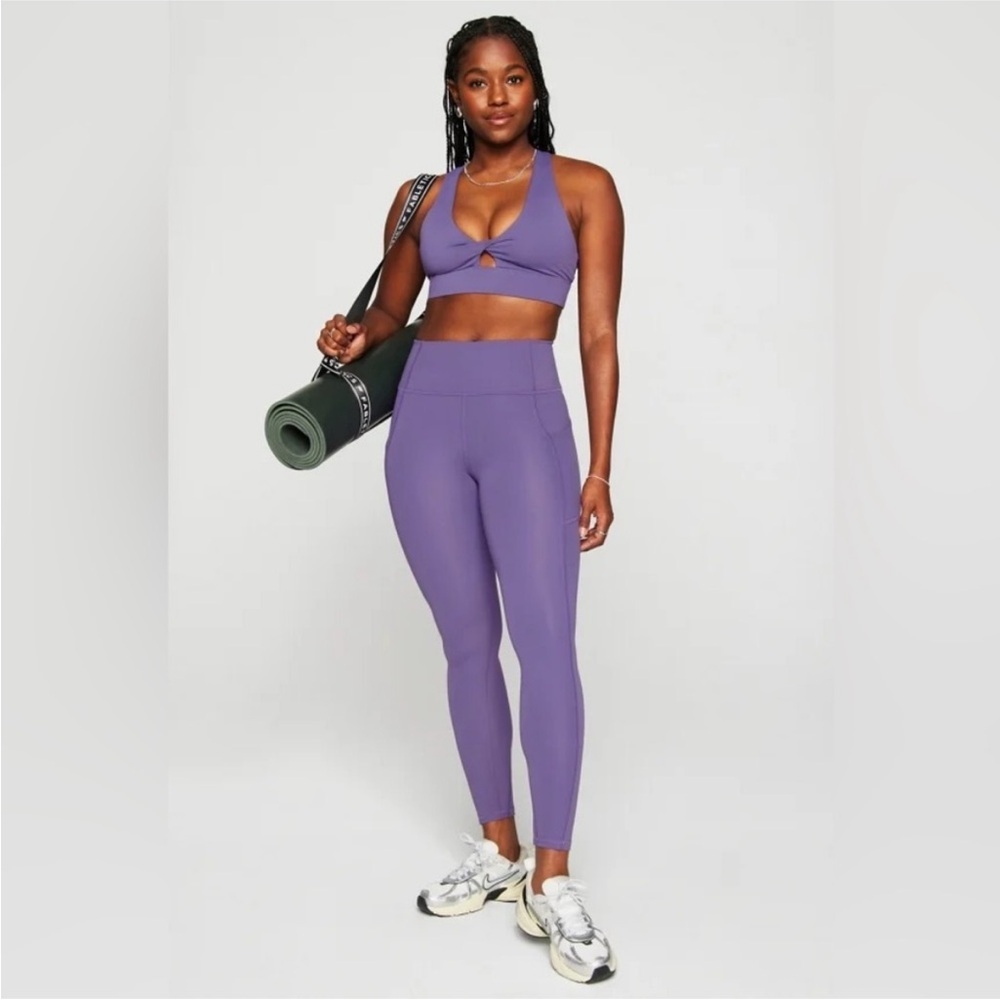 Women's Purple High-Waisted Leggings Bra Set